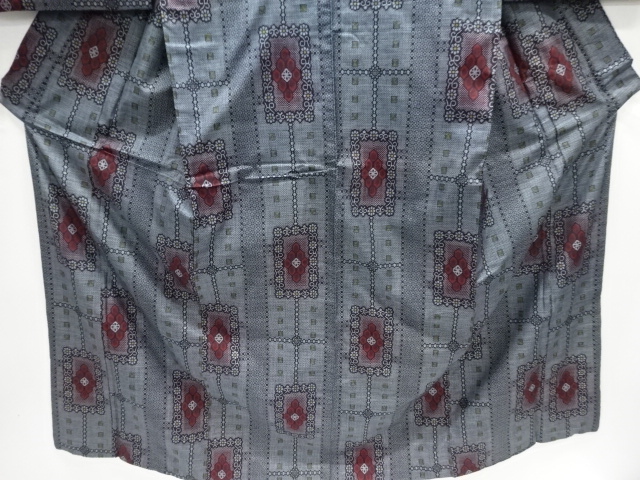  アンティーク　華紋織り出し本場正藍泥染大島紬着物(割り込み絣)